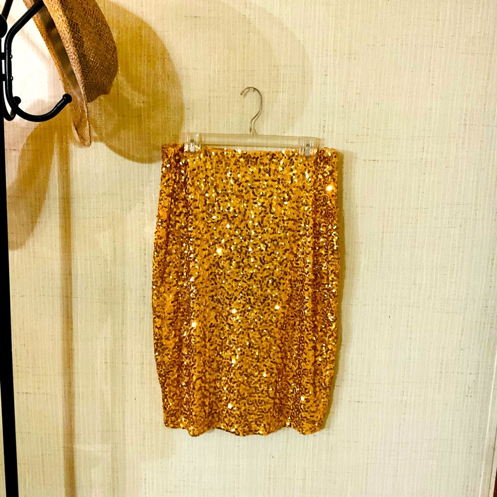 PrettyGuide Women's Sequin Skirt Stretchy  Sparkle Pencil Skirt Party Champagne